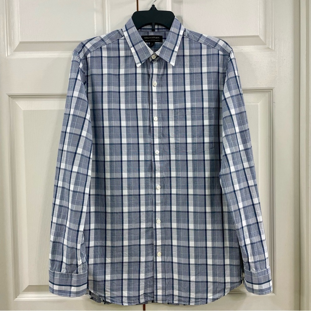 Banana Republic Men’s 100% Cotton Button Down Shirt White/Gray Size M